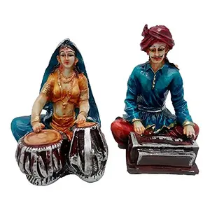 Multicolour Pair of Rajasthani Handicrafts Showpiece Rajasthan Cultural Love Couple decorative Craft Figurine Home Interior Decor Items / Table Decoration Idol - Gift Item for Wedding / Anniversary/ Marriage/ Engagement / Valentine
