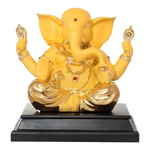 Earthenware 24K Gold Plated with Wooden Base Lord Ganesha Showpiece (Yellow)
