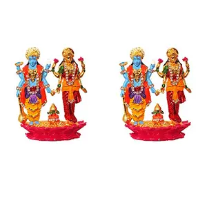 Set of 2 Brass Silver Plated Hindu God Vishnu Idol Lord Vishnu Avatar Statue Handicraft Decorative Spiritual Puja Vastu Showpiece Figurine - Religious Pooja Gift Item & Murti for Mandir / Temple / Home / office