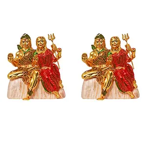 Set of 2 Brass Golden Finish Hindu God Shiv Parivar Handicraft Idol Lord Shiva Family Statue ( Bhole Baba / Mahadev Parvati Ganesh Kartikeya & Nandi) Decorative Spiritual Puja Vastu Showpiece Figurine - Religious Pooja Gift Item & Murti for Mandir / Templ