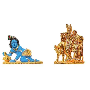 2 Combo Statue God Krishna & Radha Krishna Idol Puja Mandir Gift/Home Temple & Car Dash Board Showpiece Statue Gift Item