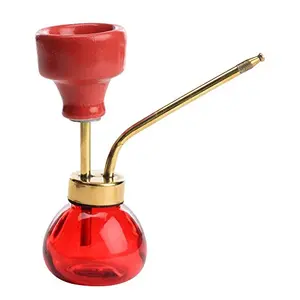 Decorative 6 inch Glass Brass Hookah (Red Gold)