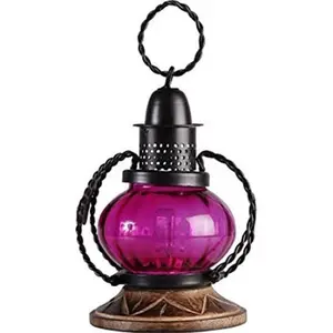 Fancy T-Lite Pink Wooden Iron Glass Lantern