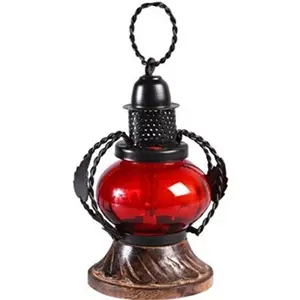 Fancy T-Lite Red Wooden Iron Glass Lantern