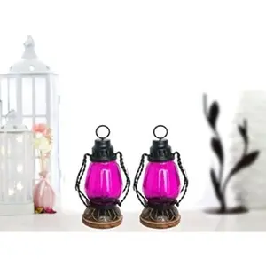 Pink Wooden Glass Lantern Size(LxBxH-4.5x4.5x8.5) Inch Pack of 2 AFR1309