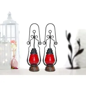 Red Wooden Glass Lantern Size(LxBxH-4.5x4.5x15.25) Inch Pack of 2