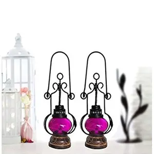 Pink Wooden Glass Lantern Size(LxBxH-5.25x5.25x13.5) Inch Pack of 2
