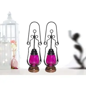 Pink Wooden Glass Lantern Size(LxBxH-4.5x4.5x15.25) Inch Pack of 2