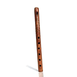 13 inches Traditional Hand Carved Wooden Decorative Flute Indian Musical Instrument Brass Inlay Work
