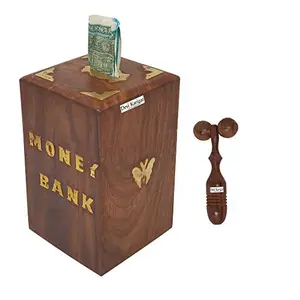 Brown Wooden Piggy Bank with Face Health Massager