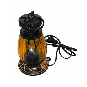 Wooden & Iron Hand Carved Colored Electric Chimney Lantern Design Yellow