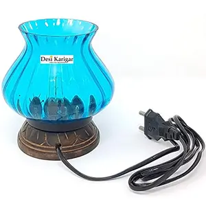 Wooden & Iron Hand Carved Colored Electric Chimney Lamp Design Sky Blue