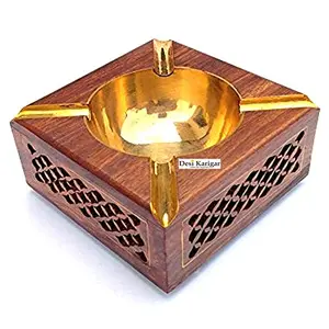 Brown Wood and Steel Ash Tray with Side Strip Design