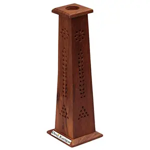 Wooden Sheesham Square Tower Shaped Incense Stick Holder Cum Dhoop Holder