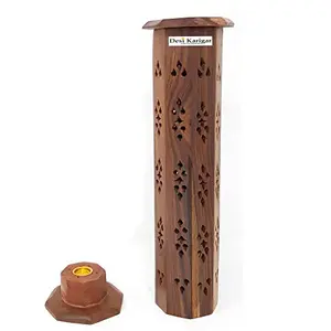 Wooden Sheesham Tower Octagonal Shaped Incense Stick Holder Cum Dhoop Holder