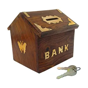 Brown Wooden Piggy Bank