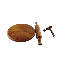 Wooden Chakla Belan Rolling Pin Kitchen Utensils (Brown) with Free Face Massager