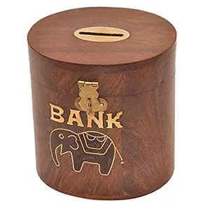 Wooden Coin Box Money Piggy Bank Oval Kids Decorative Handicraft Gift Item