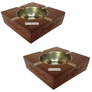 Wooden Antique Ashtray with Brass Inlay Pack of 2