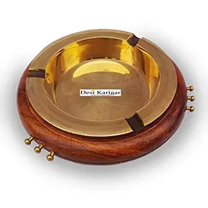 Wooden Ash Tray Brass Cup Antique Type Decorative Handicraft Gift Item