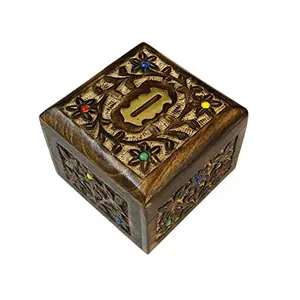 Handmade Wooden Carved Flora Designs Coin Bank (Multicolor)
