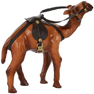 Handicrafts Leather & Suede Standing Camel Figurine (Brown)