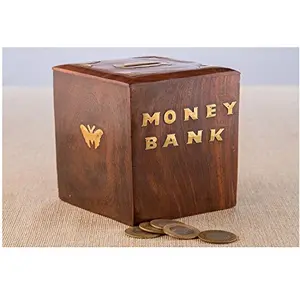 Special Gift Wooden Money Bank Square Shape Coin Box Butterfly Inlay Piggy Bank Storage Box