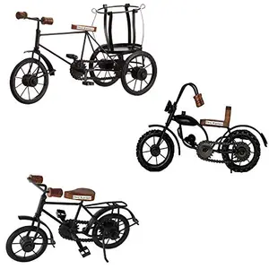Black Rickshaw Small Cycle Bullet Bike Showpiece - Pack of 3 Decorative Showpiece