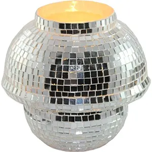 Glamorous Glass Table Mosaic Handcrafted Lamp White Color -37