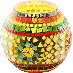 Glass Mosaic Round Shape Table Lamp Multi Color -20