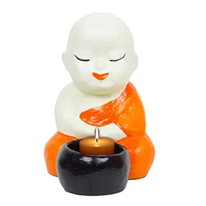 Buddha Idol Monks Polyresine Candle Holder (12.7 cm x 12.7 cm x 15.24 cm)