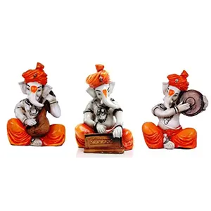 India Polyresine Ganesha Playing Veena - Dafli - Harmonium