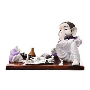 Purple and Black Ganesha Playing Chess Game Polyresine Showpiece (19.99 cm x 19.99 cm x 18.01 cm)