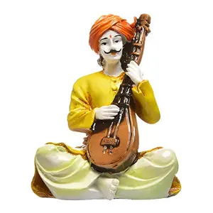 India Handcrafted Polyresine Man Playing Veena Instrument Sculpture | Showpiece for Home Dcor and Office