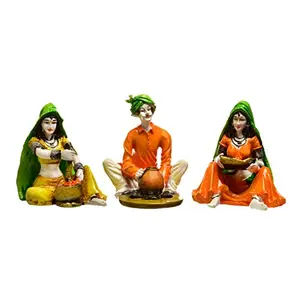 India Handcrafted Polyresine Set of 3 Rajasthani Showpiece for Home Decor