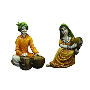 India Traditions of Rajasthani : Man Playing Tabla & Lady with Dafli