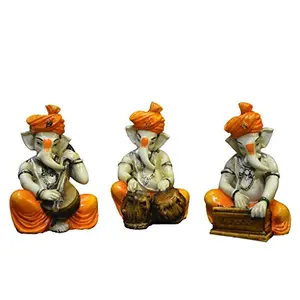 India Polyresine Ganesha Playing Veena-Tabla - Harmonium