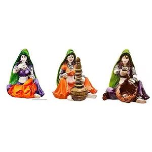Rajasthani Ladies Polyresine Showpiece (15.24 cm x 15.24 cm x 12.7 cm Set of 3)