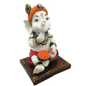 Dhoti Small Ganesha Eating Ladoo Resine Idol (0.15 cm x 0.1 cm x 0.08 cm)