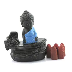 Meditating Buddha Backflow Smoke Fountain Incesne Holder with 10 Cones by