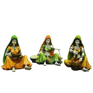 India Traditions of Rajasthani : Set of 3 Ladies Doing Different Activities