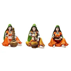 Set of 3 Creative Rajasthani Polyresine Showpiece (15.24 cm x 15.24 cm x 15.24 cm Set of 3)
