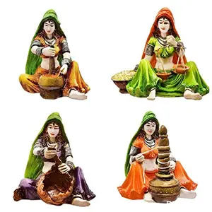 Ladies Rajasthani Polyresine Showpiece (15.24 cm x 12.7 cm x 15.24 cm Set of 4)