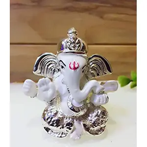 999 Silver Plated Big Ears Ganesha Polyresine Idol (14.4 cm x 7.01 cm x 4.6 cm Silver)