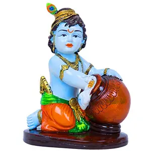 India Blue Color Big Size Bal Krishna Eating Makkhan from Matka Showpiece/Best Gifting Option/Diwali Decoration/Corporate Gifting