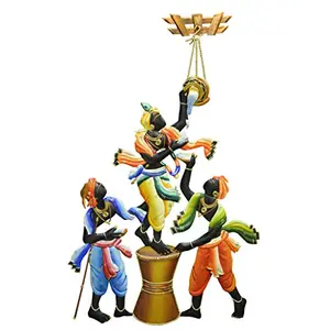 Krishna Stealing Butter with his Friends Iron Wall Hanging (43.18 cm x 7.62 cm x 81.28 cm)