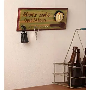 Moms Cafe Open 24 Hours Wood Key Holder (25.4 cm x 10.16 cm x 10.16 cm)