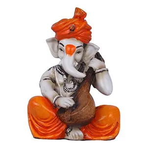 Multicolor Ganesha Playing Veena Polyresine Showpiece (12.7 cm x 12.7 cm x 12.7 cm)