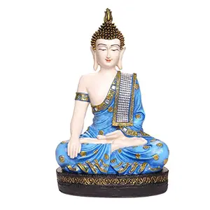 India Polyresine Sitting Buddha Idol Showpiece Blue & White