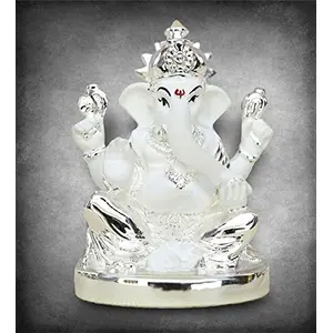 India 999 Silver Appu Ganesha Showpiece IVinayaka Idol/Silver Ganesha/Vinayaka Statue/Car Dashboard Idols/Ganesh Idol for car Dashboard/Idols for car Dashboard/Ganesh Idol/